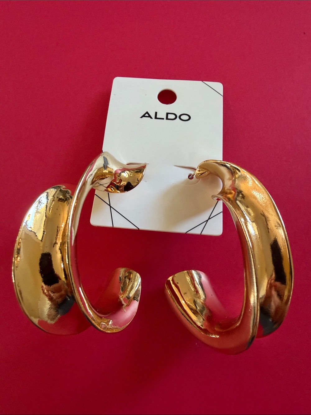 5.5cm ALDO Shiny Gold Sculptural Hoop Earrings